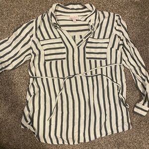 Gray and white striped maternity blouse